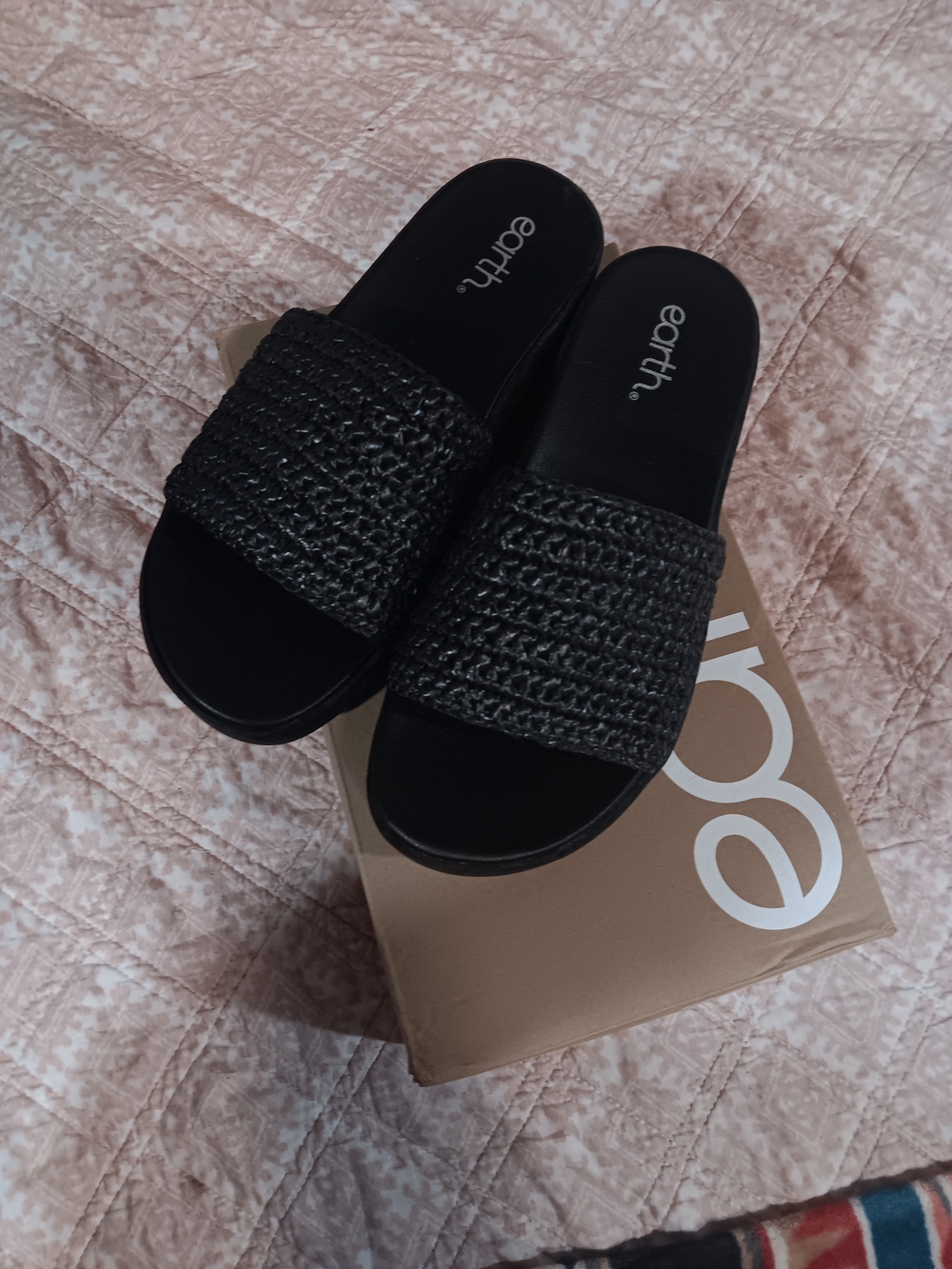 Earth Black Woven Slide Sandals for Women